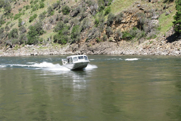 A jetboat makes its way up the Salmon River.